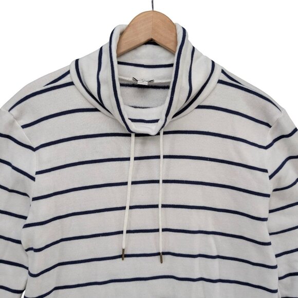 J.CREW Funnelneck Cloudspun Fleece Sweatshirt Womens White Navy Stripe LS Size S - Picture 3 of 8